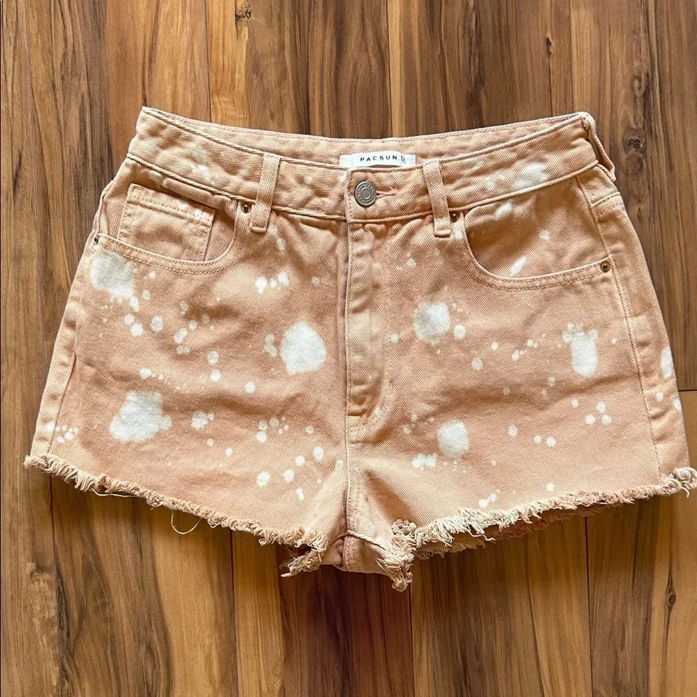 Pacsun Light Orange Bleach Splatter High Rise Festival Jean Shorts
